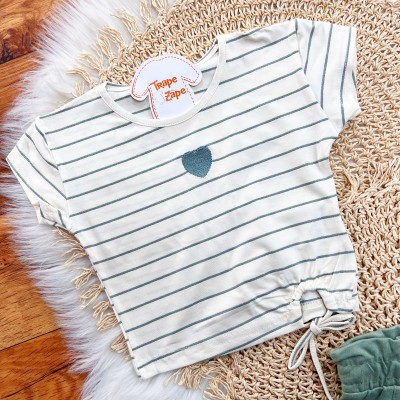  Conj. Blusa com Listras Coração e Short com Pérolas - Verde  